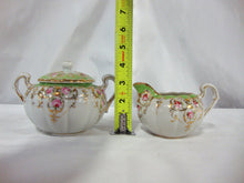 Load image into Gallery viewer, Vintage Hand-Painted Green &amp; Gold Sugar &amp; Creamer Set
