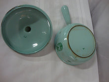 Load image into Gallery viewer, Vintage DRU Holland Enamel over Cast Iron Tulip Mint Green Sauce Pot with Lid
