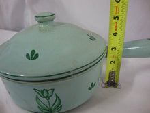Load image into Gallery viewer, Vintage DRU Holland Enamel over Cast Iron Tulip Mint Green Sauce Pot with Lid
