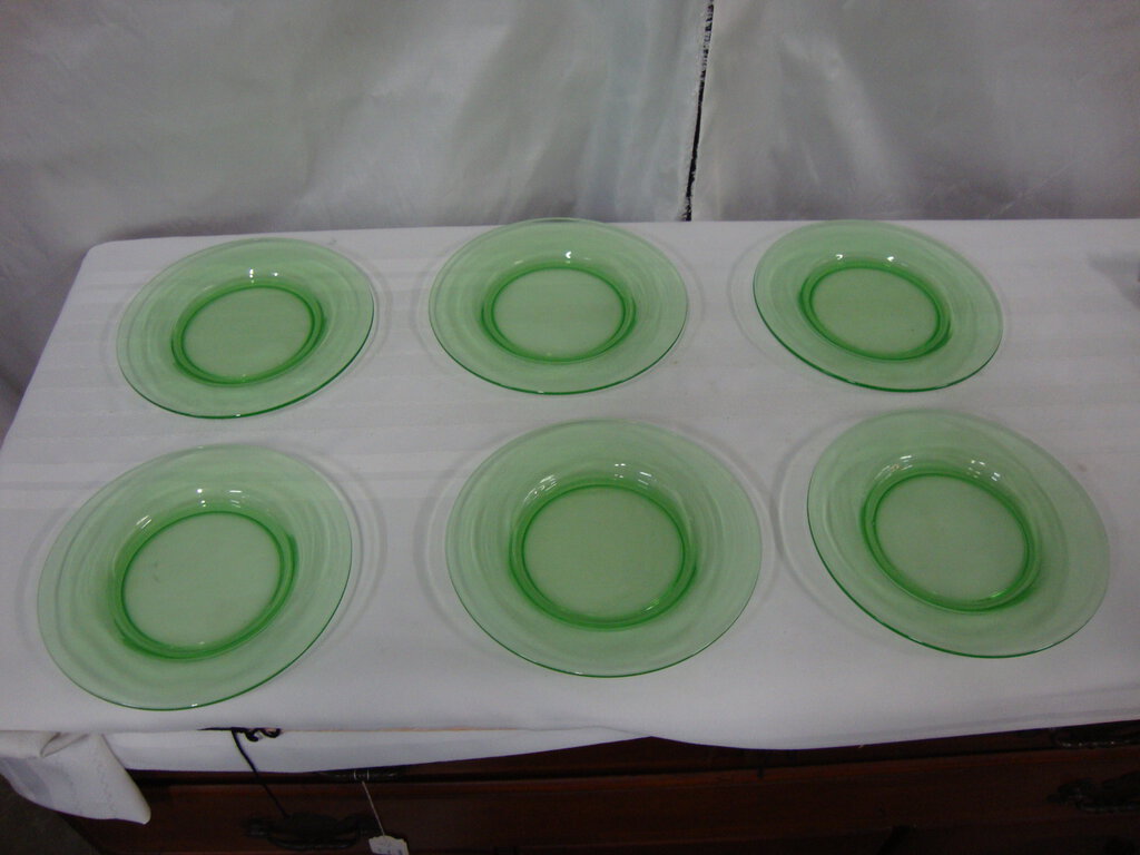 Vintage Vaseline Uranium Luncheon Glass Plates Set of 6