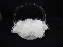 Load image into Gallery viewer, Vintage Fenton White Spanish Lace Milk Glass Ruffled Basket
