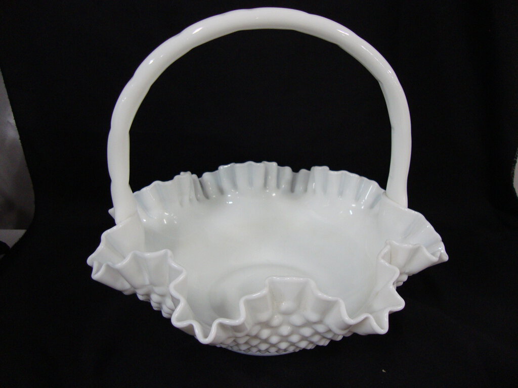 Vintage Fenton Hobnail Milk Glass Decor Basket