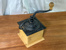 Load image into Gallery viewer, Vintage Wood &amp; Cast-Iron Coffee Grinder with Decorative Patterns
