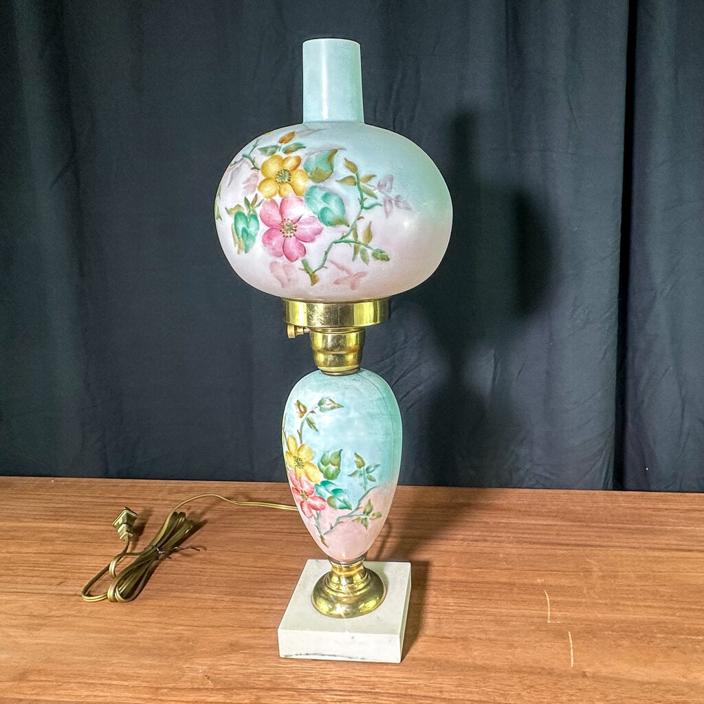 Vintage Hand-Painted Floral Parlor Banquet Lamp - Rewired