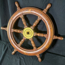 Load image into Gallery viewer, Vintage Wood &amp; Brass Boat Steering Wheel
