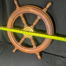 Load image into Gallery viewer, Vintage Wood &amp; Brass Boat Steering Wheel
