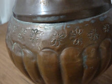 Load image into Gallery viewer, Vintage Copper on Tin UAE Floral Hammered Decor Ewer Pitcher
