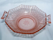 Load image into Gallery viewer, Vintage Pink Depression Glass Dish with Handles &amp; Floral Detail
