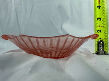 Load image into Gallery viewer, Vintage Pink Depression Glass Dish with Handles &amp; Floral Detail
