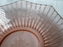 Load image into Gallery viewer, Vintage Pink Depression Glass Dish with Handles &amp; Floral Detail
