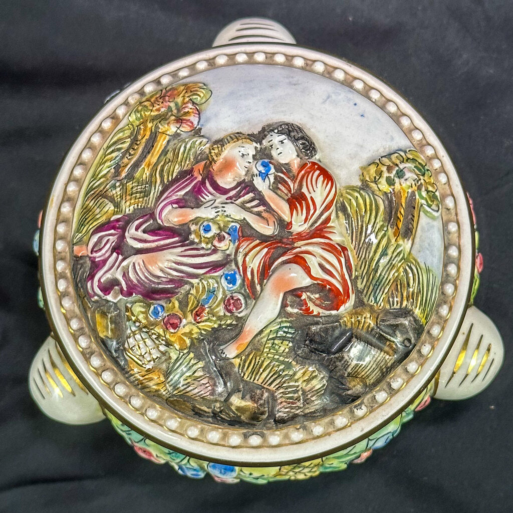 Vintage Capodimonte Italy Footed Decor Trinket Dish