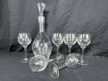 Load image into Gallery viewer, Vintage Etched Schooner Decanter &amp; Glasses (6) Set
