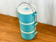 Load image into Gallery viewer, Vintage Blue &amp; White Stackable Plastic Containers with Metal Rack
