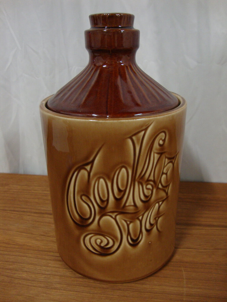Vintage USA Brown Ceramic Whiskey Style Cookie Jug with Lid