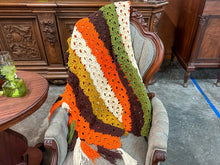 Load image into Gallery viewer, Vintage Handmade Crochet Fringe Blanket - 70s color scheme, 46&quot;x62&quot;
