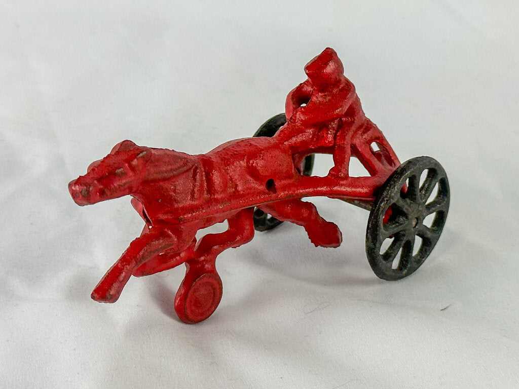 Vintage Reproduction Red Cast Iron Racing Horse and Surrey Toy
