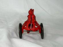 Load image into Gallery viewer, Vintage Reproduction Red Cast Iron Racing Horse and Surrey Toy
