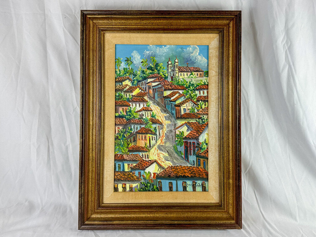 Framed & Signed Sicilian Hillside Houses Oil Painting