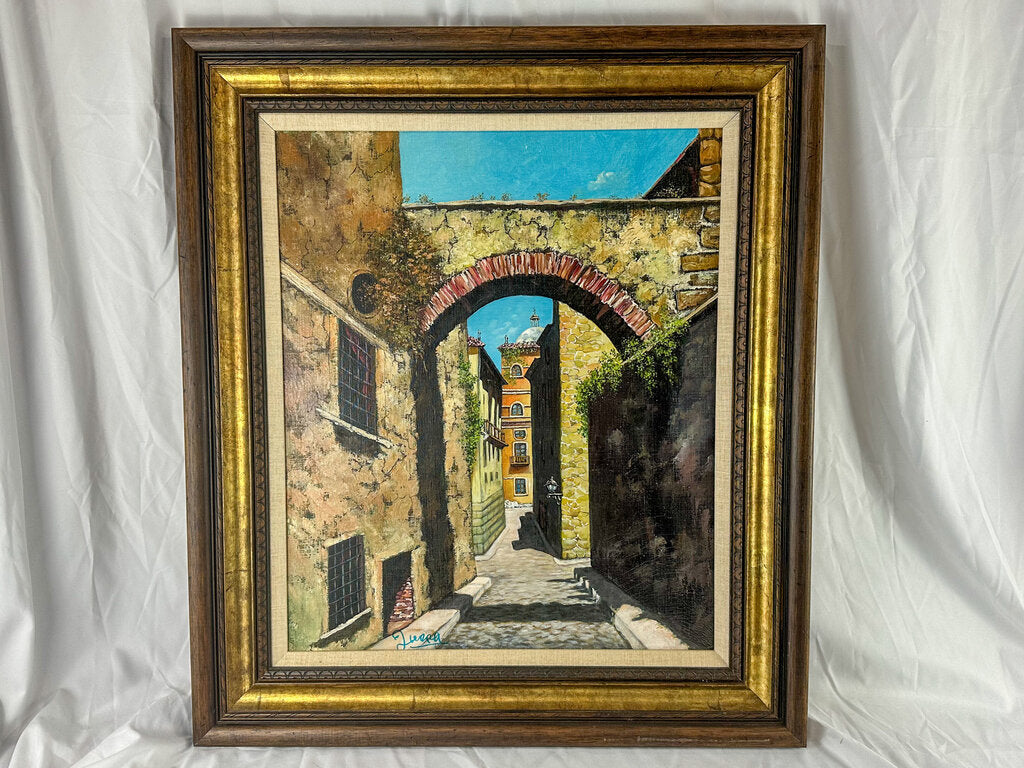 Framed & Signed Tuscan Archway Oil Painting