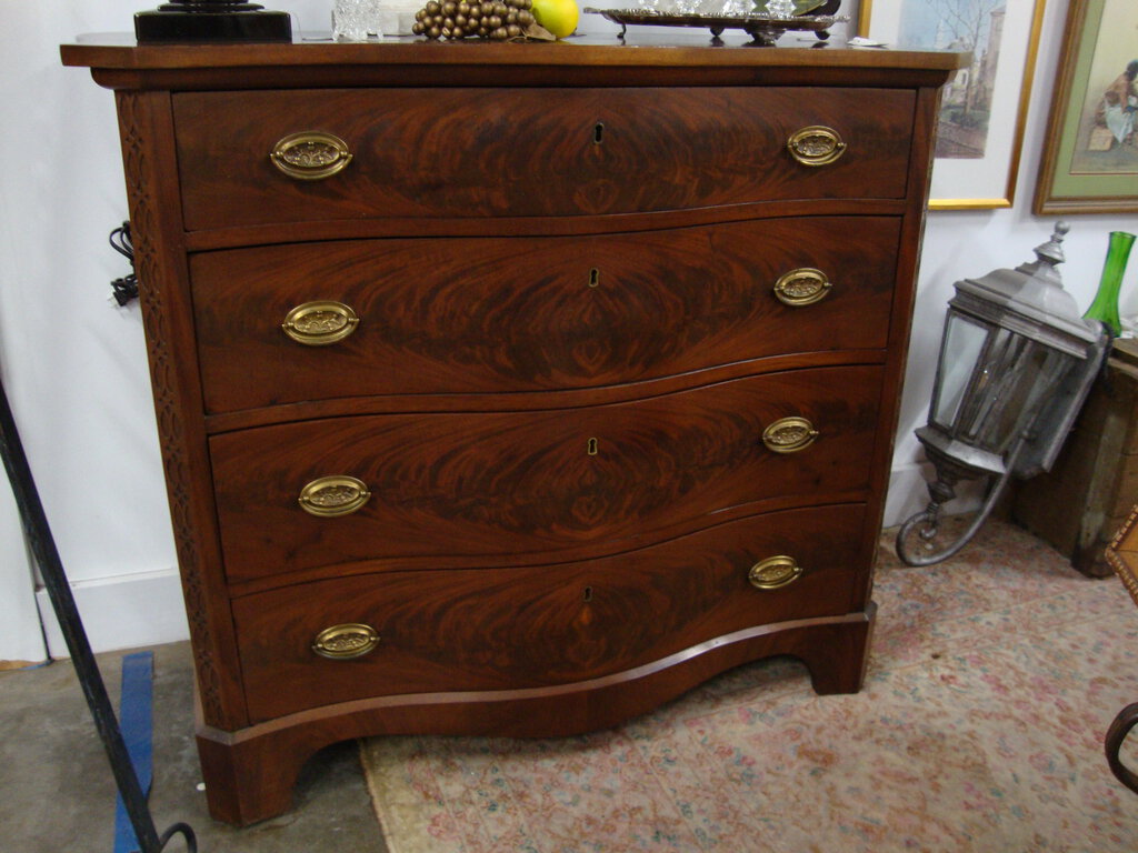 Antique Chippendale Serpentine Mahogany Four Drawer Chest of Drawers
