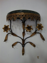 Load image into Gallery viewer, Vintage India Brass Daffodil Demilune Wall Shelf with Green Marble Removable Top
