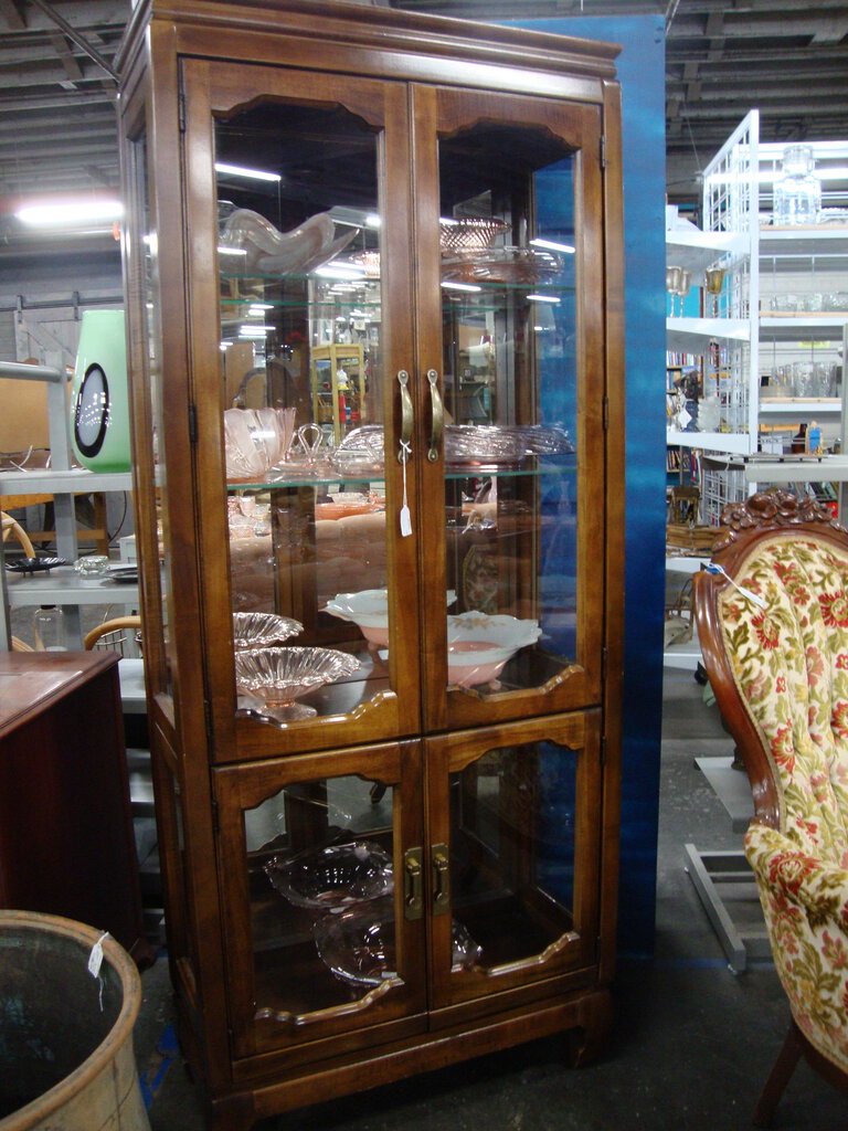 Vintage Curio Double Glass Door Top and Bottom with Glass Sides Display Cabinet