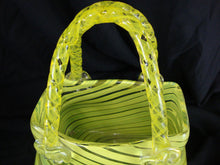 Load image into Gallery viewer, Vintage Hand Blown Glass Purse Shaped Vase Planter Lime Yellow and Clear Glass
