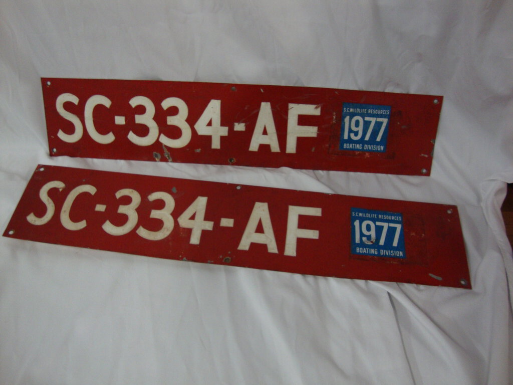 1977 SC Wildlife Resources Metal Boating License Plate - Pair - SC-334-AF