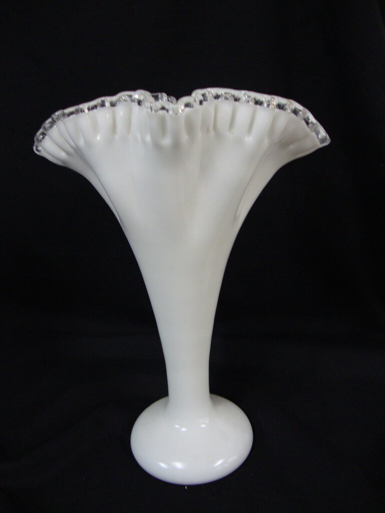 Vintage Fenton White Milk Glass Large Silver Crest Fluted Vase