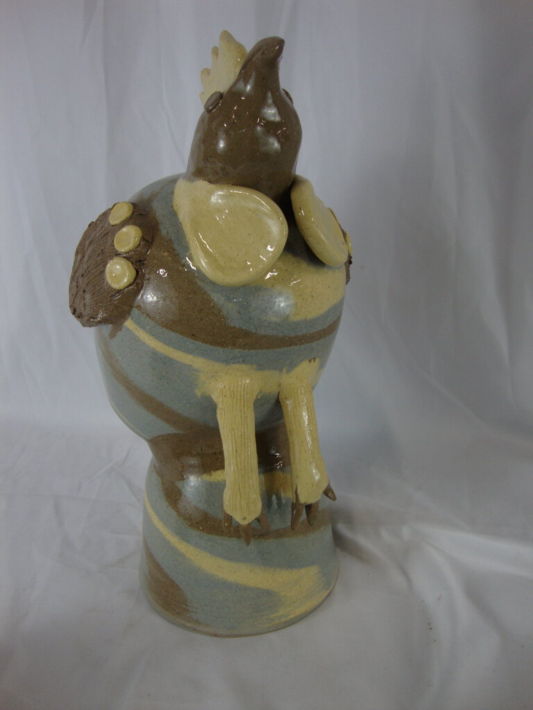 Dale Costner Vale, NC Brown/Blue Folk Art Pottery Chicken Figure Sculpture