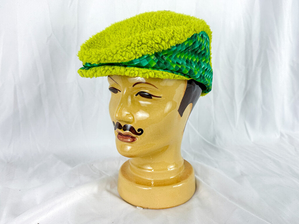 Hand-Made Flat Cap, Green & Fuzzy, Size Large