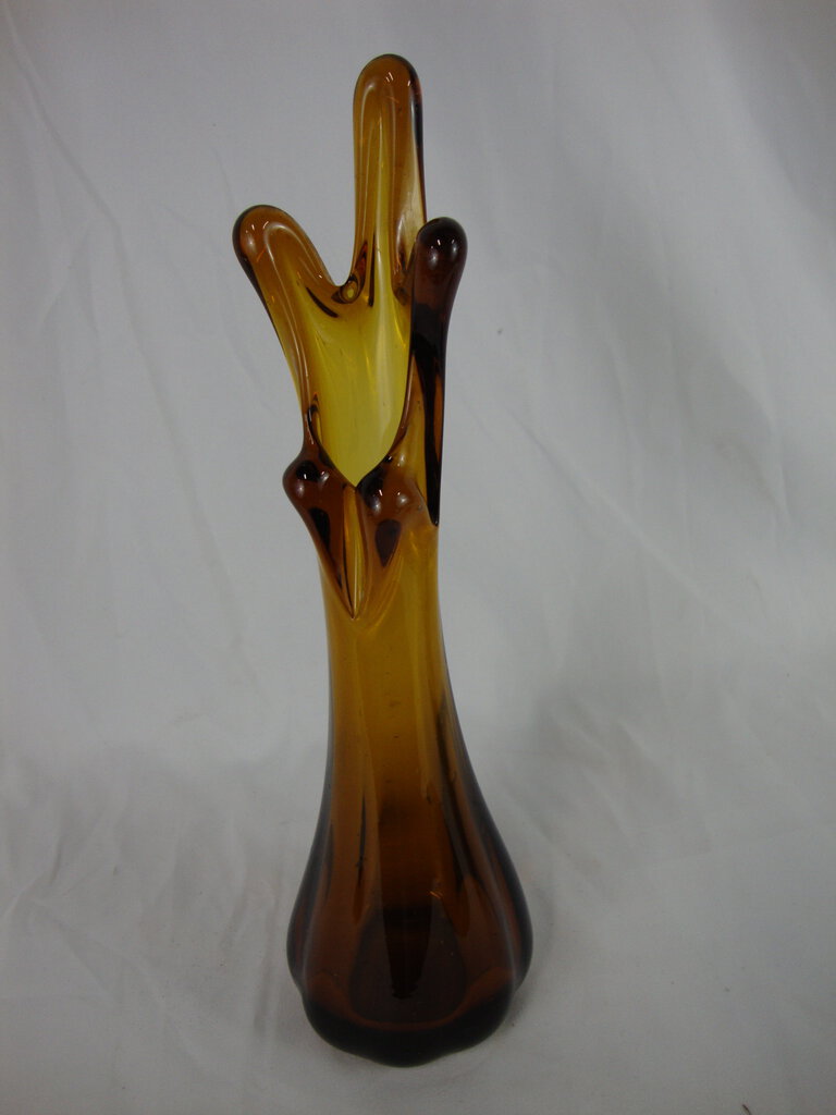 MCM Vintage Dark Amber Glass Five Finger Swung Bud Vase