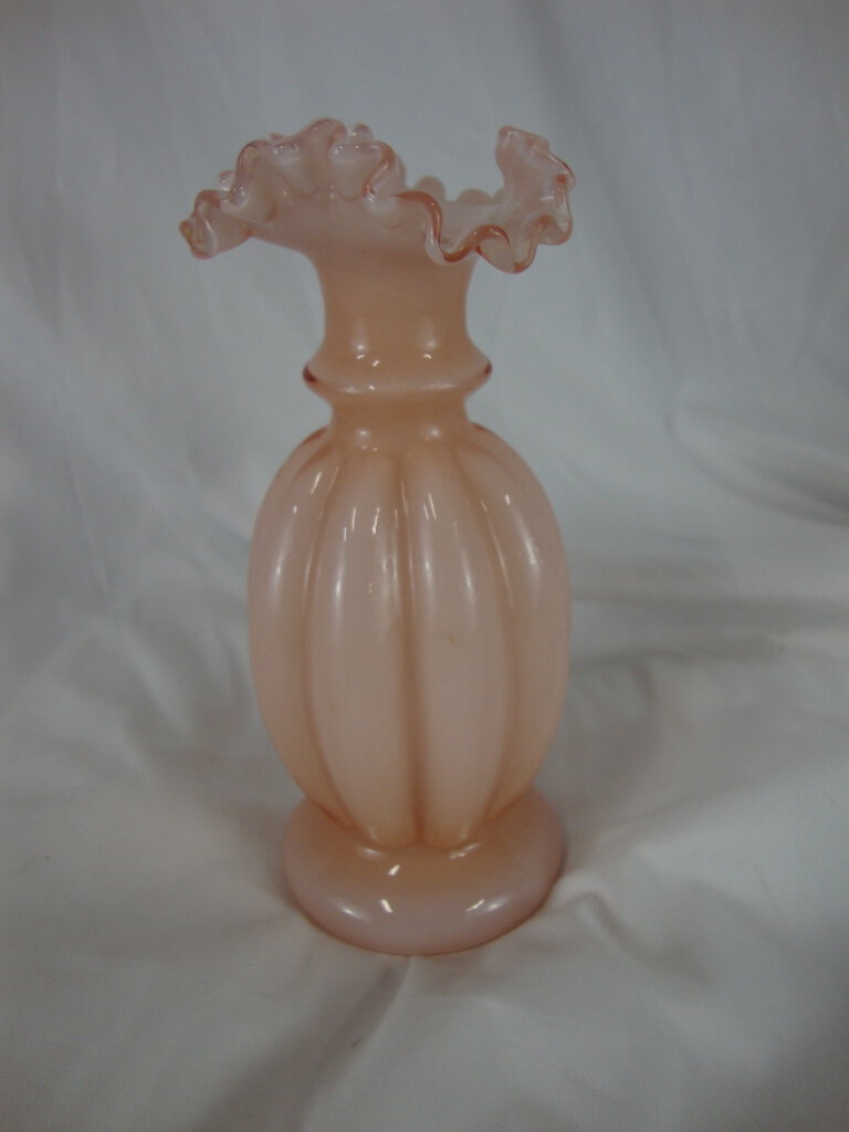 Vintage Fenton Pink Melon Ruffled Edge Small Bud Vase