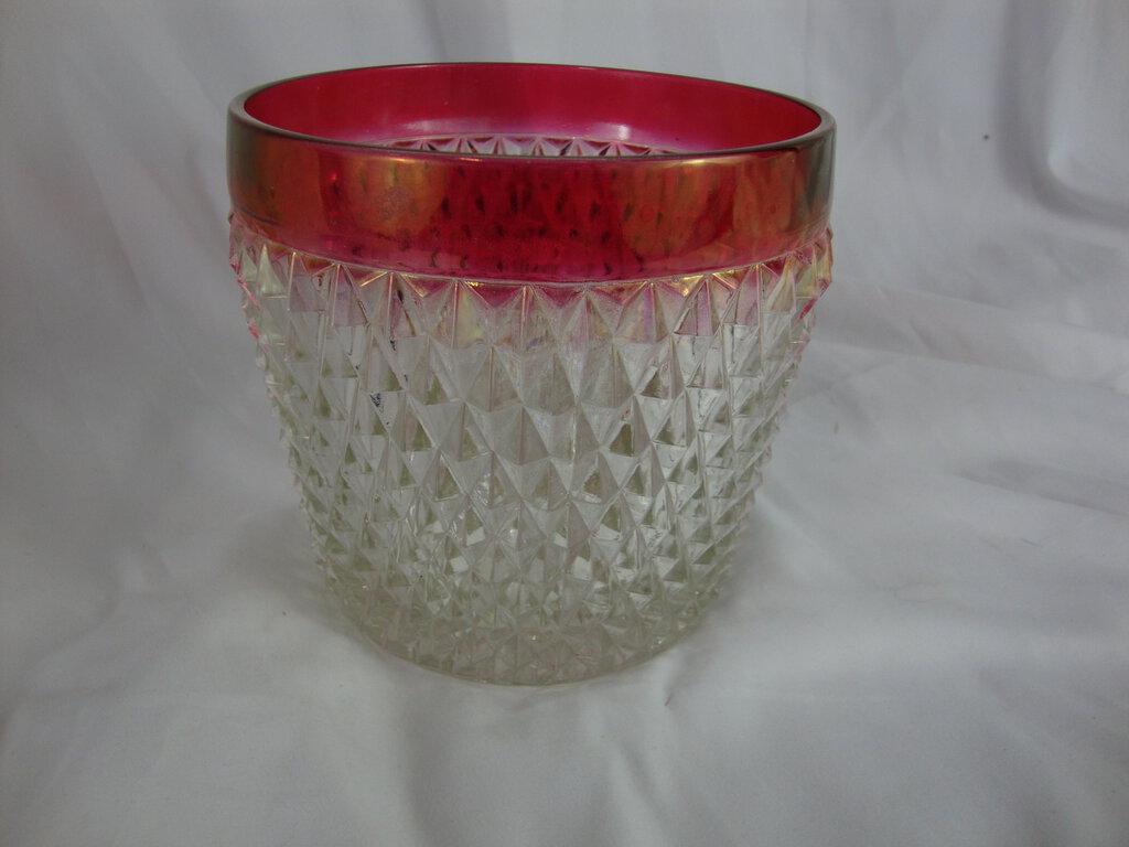 Vintage Indiana Glass Ruby Red & Clear Glass Diamond Point Ice Bucket
