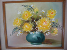 Load image into Gallery viewer, Vintage Original Yellow Roses Artist Signed Framed Oil on Canvas Painting
