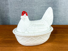 Load image into Gallery viewer, Vintage Painted Milk Glass Nesting Hen Covered Oval Dish Dish
