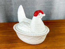 Load image into Gallery viewer, Vintage Painted Milk Glass Nesting Hen Covered Oval Dish Dish
