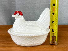 Load image into Gallery viewer, Vintage Painted Milk Glass Nesting Hen Covered Oval Dish Dish
