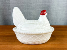 Load image into Gallery viewer, Vintage Painted Milk Glass Nesting Hen Covered Oval Dish Dish
