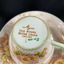 Load image into Gallery viewer, Old Royal Teacup and Saucer with Wild Roses and Green Tint
