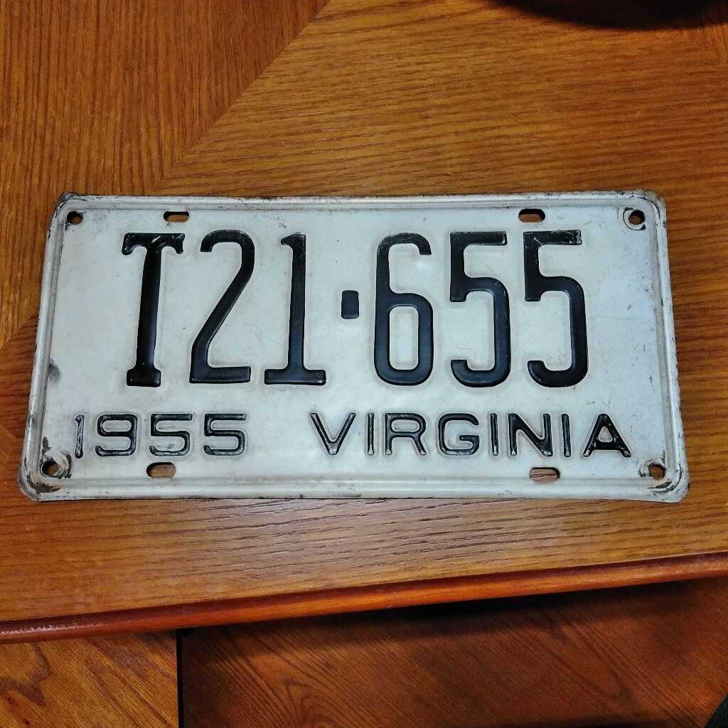 License Plate, 1955 Virginia T21-655