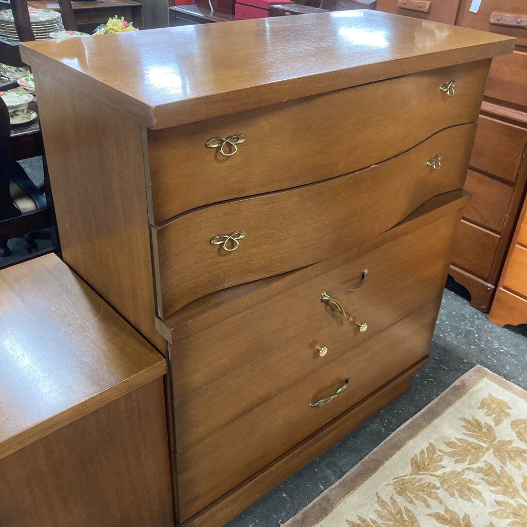 Retro MCM Curved Top Front Four Drawer Highboy Dresser