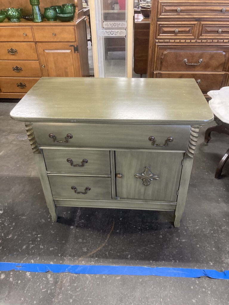 Vintage Country Green Wash Stand Side Table Storage Cabinet
