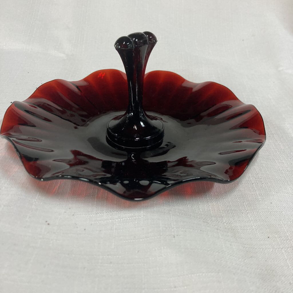 Vintage Anchor Hocking Ruby Red Glass Tidbit Tray
