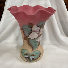 Load image into Gallery viewer, Vintage Fenton Burmese Handpainted Trillium Large Vase
