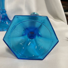 Load image into Gallery viewer, Northwood Blue Carnival Stretch Glass Candleholder Pair
