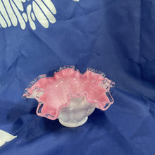 Load image into Gallery viewer, Vintage Fenton Pink and White Hobnail Ruffled Small Bowl
