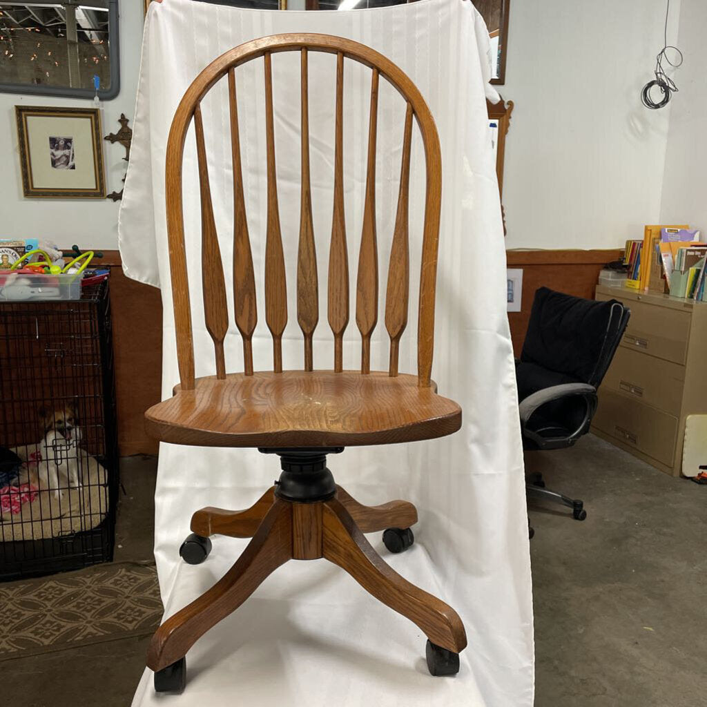 Chair, Vintage Oak Office Chair, Screw Rise