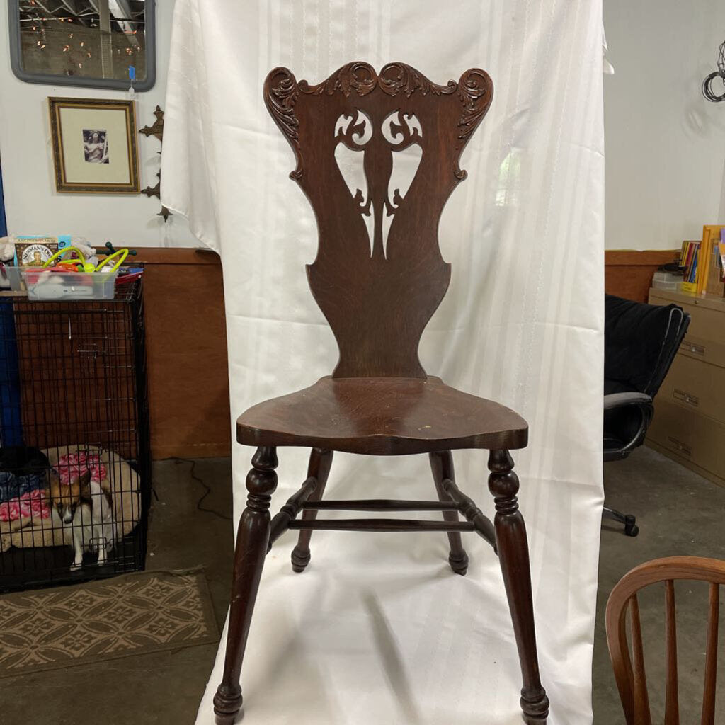 Chair, Vintage Romantic Era Carved, Tiger Oak