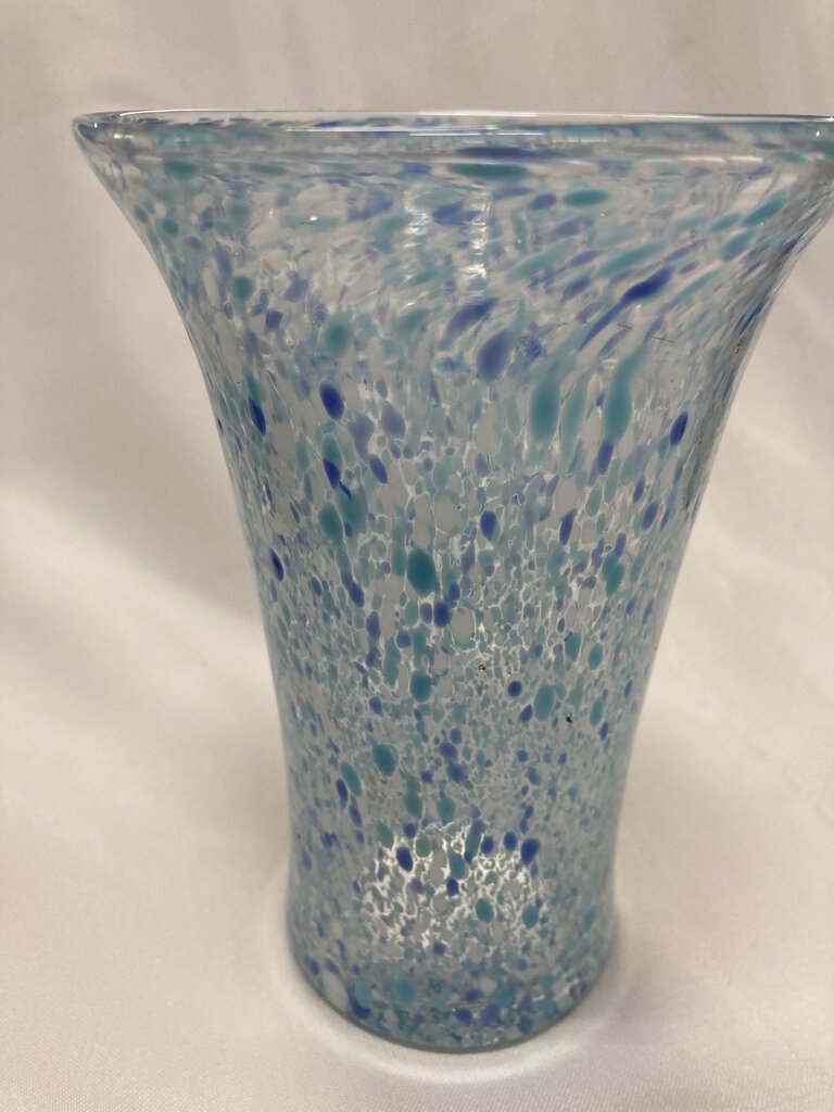 Vintage Hand-Blown Blue Speckle Glass Vase